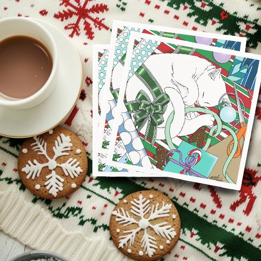 White Christmas Cat Serviette