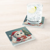 White Christmas Cat Untersetzer (Schrägansicht)