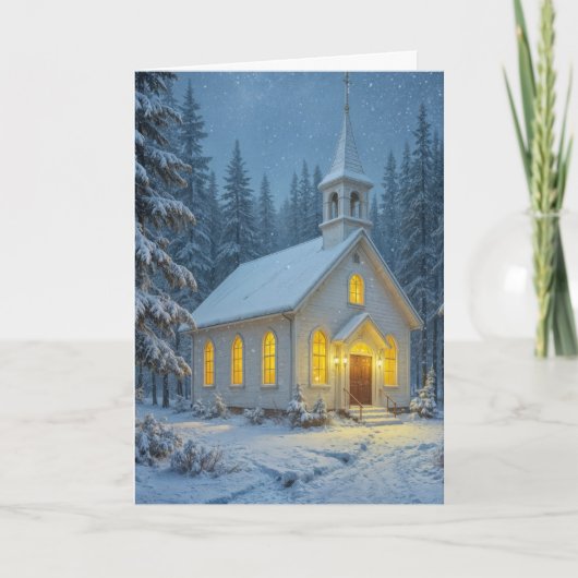 White Christmas Chapel In Winter Pines Karte (Vorderseite)