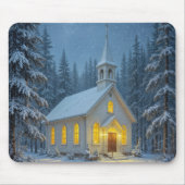 White Christmas Chapel In Winter Pines Mousepad (Vorne)