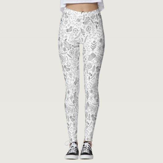 White Christmas Doodles Leggings (Vorderseite)