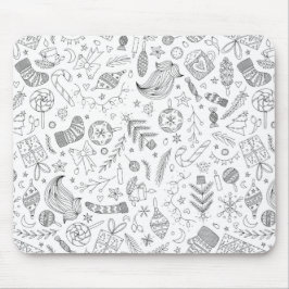 White Christmas Doodles Mousepad
