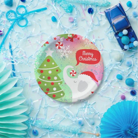 White Christmas Elephant Square Pappteller (Party)