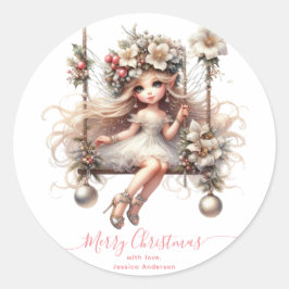 White Christmas Fairy Runder Aufkleber
