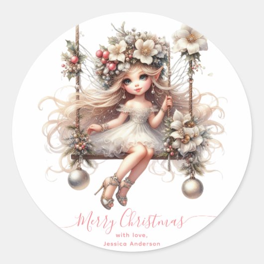 White Christmas Fairy Runder Aufkleber (Vorderseite)