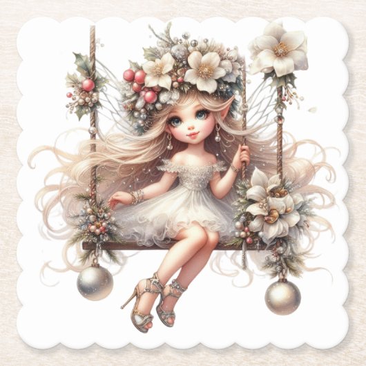 White Christmas Fairy Untersetzer (Vorderseite)