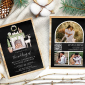 White Christmas Fireplace QR Code Black Wedding Einladung