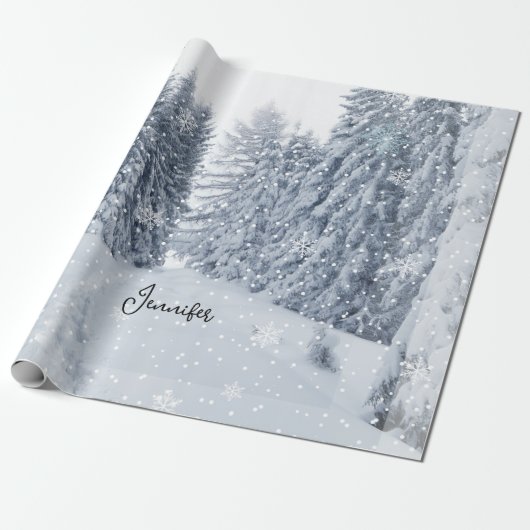 White Christmas Forest Snow Winter Wrapping Paper Geschenkpapier (Ungerollt)
