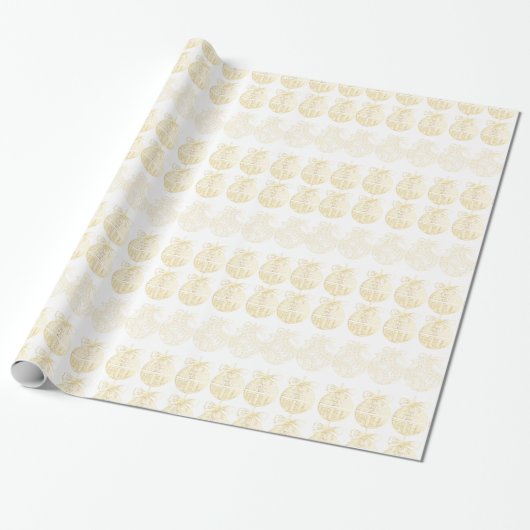 White Christmas Gift Wrap with Gold Ornaments Geschenkpapier (Ungerollt)