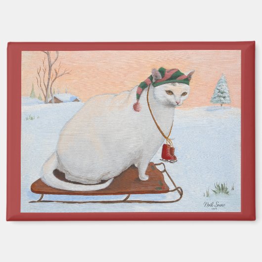 White Christmas Holiday Cat in Snow Magnet (Vorderseite)