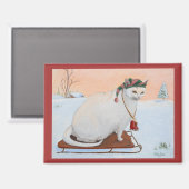 White Christmas Holiday Cat in Snow Magnet (Vorderseite/Rückseite)