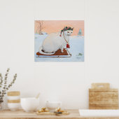 White Christmas Holiday Cat in Snow Wall Art Poster (Küche)