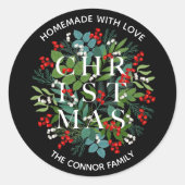 White CHRISTMAS Holly Berries Homemade Runder Aufkleber (Vorderseite)