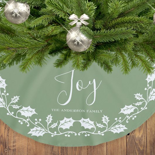 White Christmas Holly Joy Light Green Polyester Weihnachtsbaumdecke