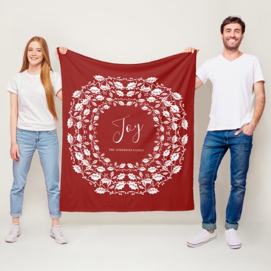 White Christmas Holly Joy | Personalisiert Rot Fleecedecke (Beispiel)