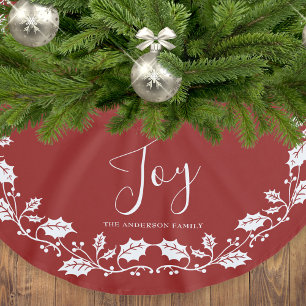 White Christmas Holly Joy Red Polyester Weihnachtsbaumdecke
