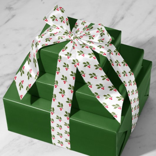 White Christmas Holly Sprigs Holiday Satinband