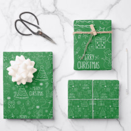 White Christmas Kontur auf Office Green Geschenkpapier Set