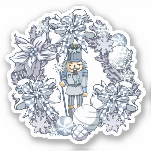 White Christmas Nutcracker Wreath Aufkleber (Vorderseite)