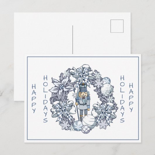 White Christmas Nutcracker Wreath Postkarte (Vorne/Hinten)
