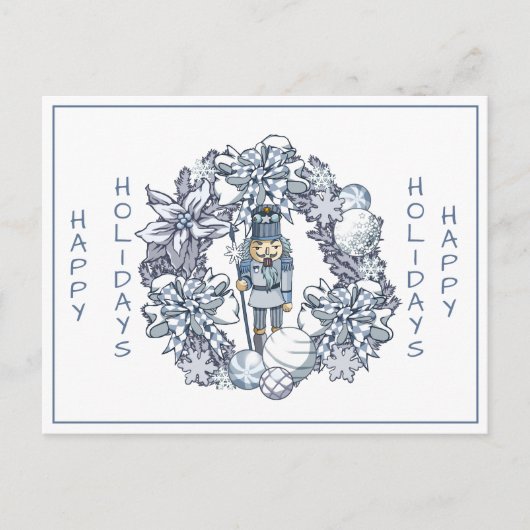 White Christmas Nutcracker Wreath Postkarte (Vorderseite)