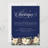 White Christmas Poinsettia blaues Party Einladung (Vorderseite)