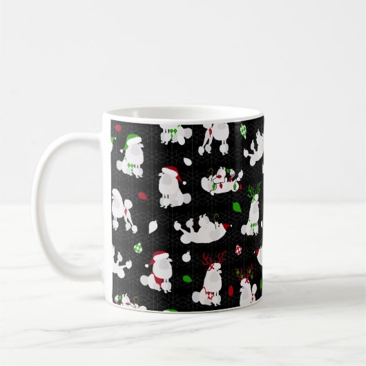 White Christmas Poodles Black Coffee Tasse (Links)