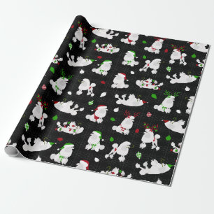 White Christmas Poodles Black Geschenkpapier