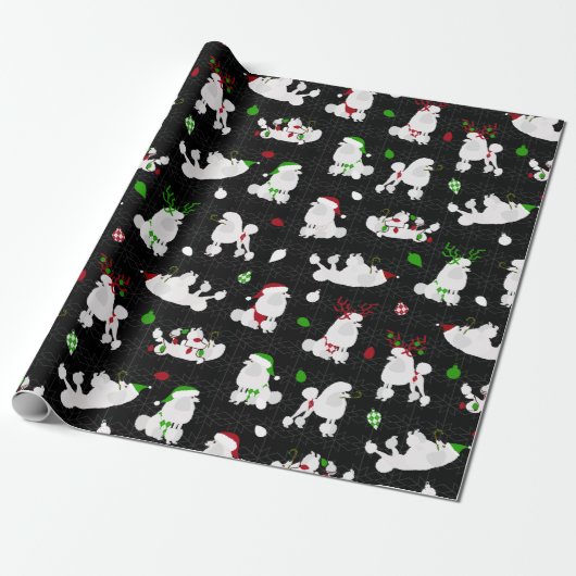White Christmas Poodles Black Geschenkpapier (Ungerollt)