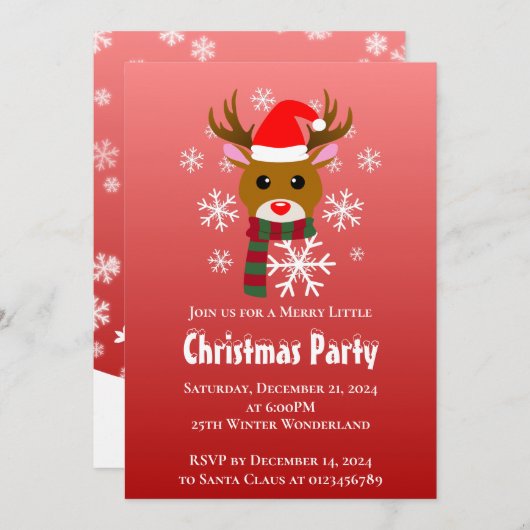 White Christmas Rudolph, der Rotnasen-Rentier Einladung (Vorne/Hinten)