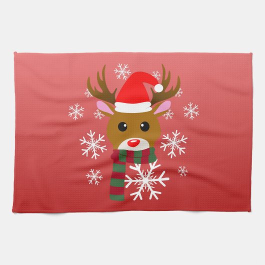 White Christmas Rudolph, der Rotnasen-Rentier Geschirrtuch (Horizontal)