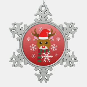 White Christmas Rudolph, der Rotnasen-Rentier Schneeflocken Zinn-Ornament