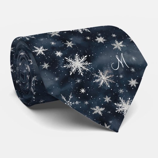 White Christmas Snowflakes Dark Blue Neck Tie Krawatte (Gerollt)