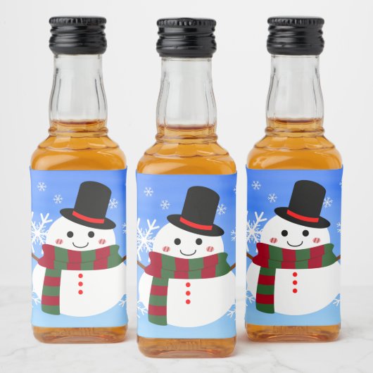 White Christmas Snowman Alkoholflaschenetikett (Flaschen)