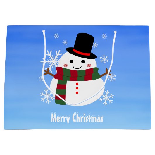 White Christmas Snowman Große Geschenktüte (Vorderseite)