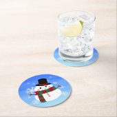 White Christmas Snowman Runder Pappuntersetzer (Vor Ort)
