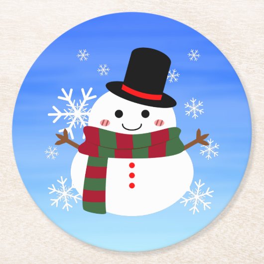 White Christmas Snowman Runder Pappuntersetzer (Vorderseite)