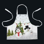 White Christmas Snowman / Snow Scene for Kids Schürze<br><div class="desc">Diese handwerkliche und kochende Schürze wurde für Kinder geschaffen. Es zeigt eine meiner Collage-Design von Schneemännern,  Tannenbäumen und einen Strang von Weihnachtslichtern. Tragen Sie diese Schürze während der Ferien für Workshops,  Kunsthandwerk,  Partys und zum Kochen.</div>