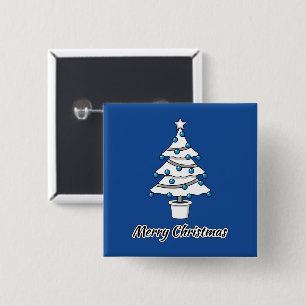 White Christmas Tree Blue Decorations - Frohe Weih Button