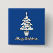 White Christmas Tree Blue Decorations - Frohe Weih Button (Vorderseite)