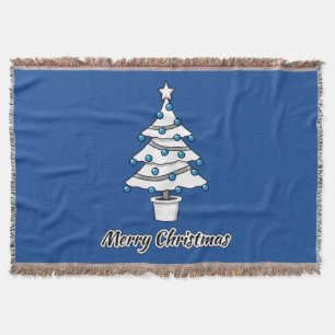 White Christmas Tree Blue Decorations - Frohe Weih Decke