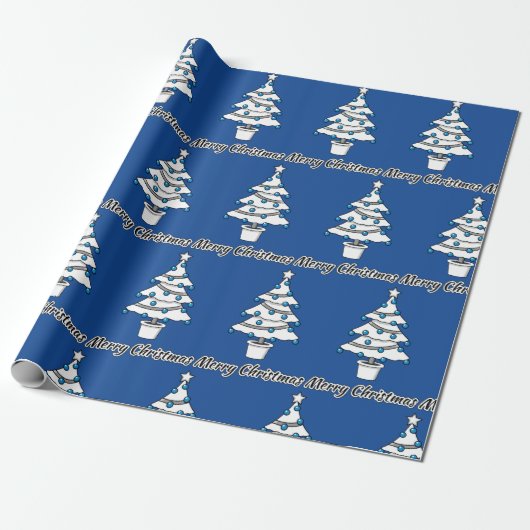 White Christmas Tree Blue Decorations - Frohe Weih Geschenkpapier (Ungerollt)