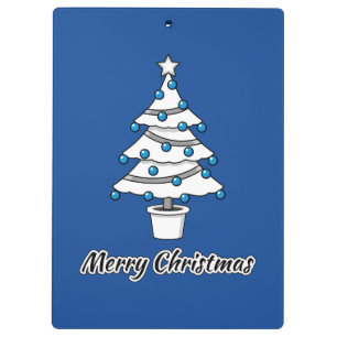 White Christmas Tree Blue Decorations - Frohe Weih Klemmbrett