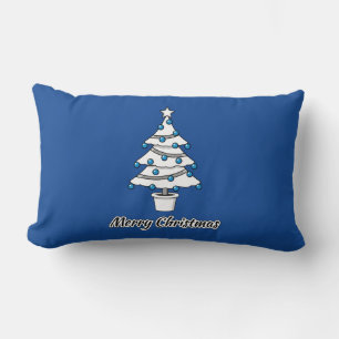 White Christmas Tree Blue Decorations - Frohe Weih Lendenkissen