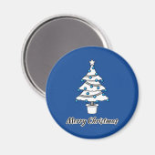 White Christmas Tree Blue Decorations - Frohe Weih Magnet (Vorderseite/Rückseite)