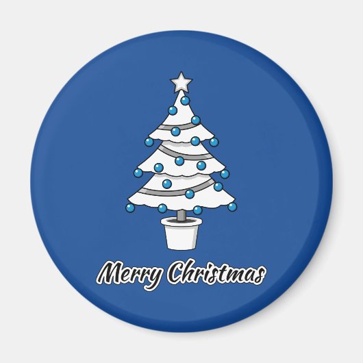 White Christmas Tree Blue Decorations - Frohe Weih Magnet (Vorne)