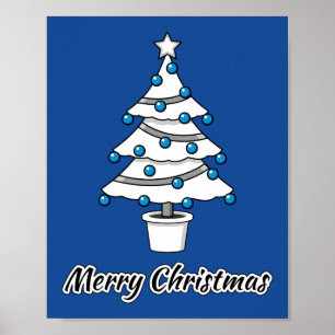 White Christmas Tree Blue Decorations - Frohe Weih Poster