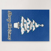 White Christmas Tree Blue Decorations - Frohe Weih Puzzle (Horizontal)