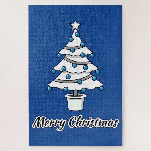 White Christmas Tree Blue Decorations - Frohe Weih Puzzle (Vertikal)