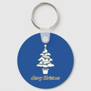 White Christmas Tree Blue Decorations - Frohe Weih Schlüsselanhänger